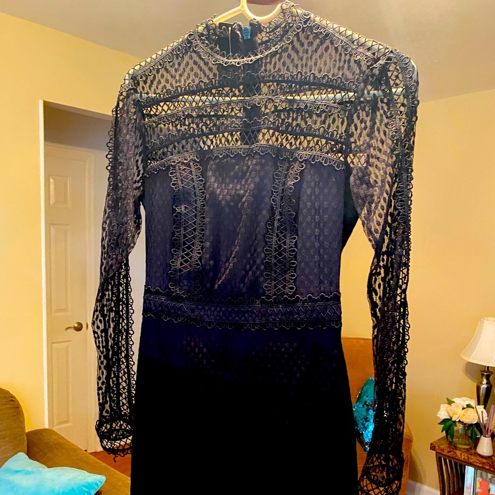 Bebe Mock Neck Dotted Lace Dress Black Size 2. Never worn. Tags attached.